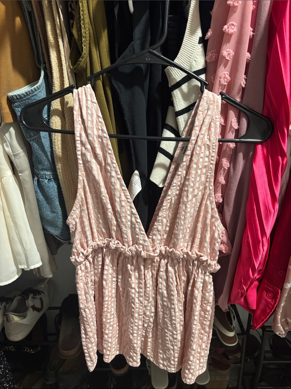 Pink Textured V-Neck Sleeveless Top